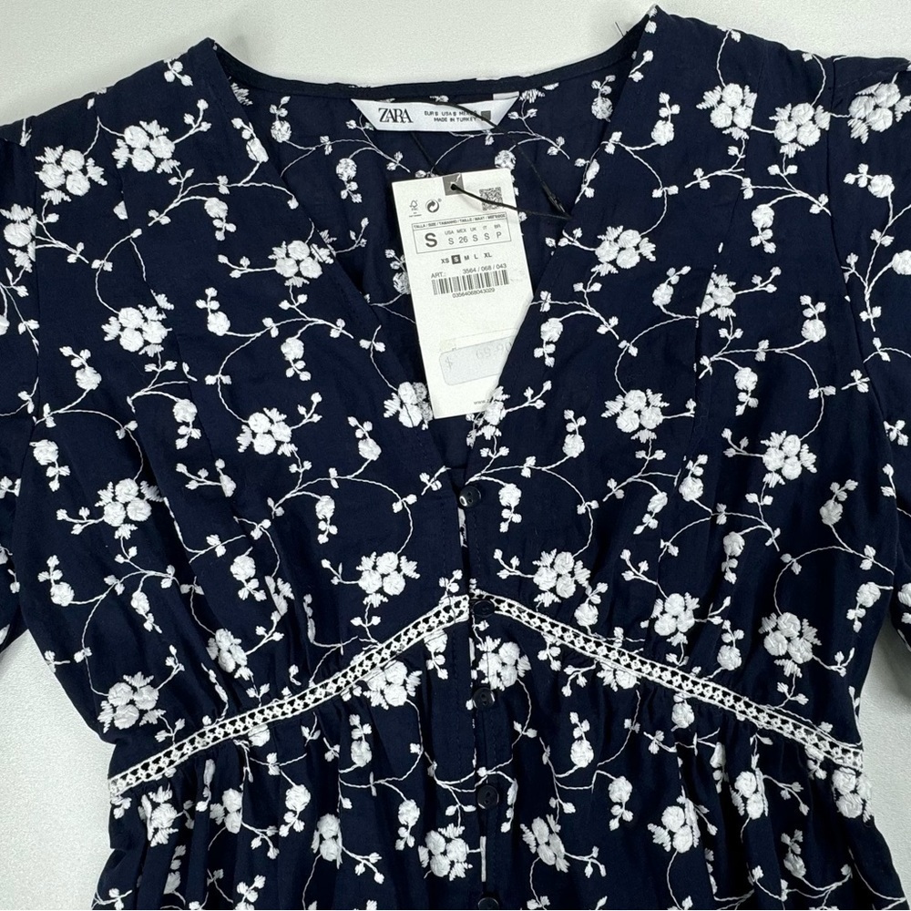 NWT Zara Embroidered Flutter Sleeve Button Down Midi Dresss Size Small - Picture 6 of 12